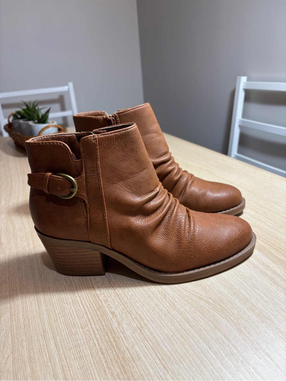 BareTraps Cognac Brown Leather Ankle Booties with Side Buckle